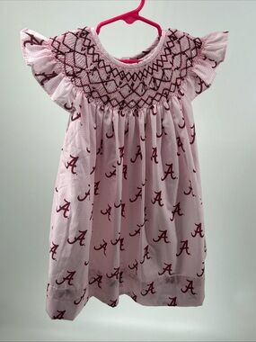 Smocked Threads By Cecil And Lou Alabama, Roll Tide, Smocked Bishop Dress 4T